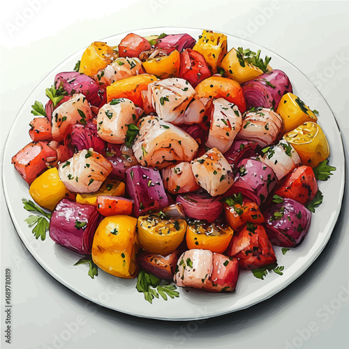 watercolor vector of Ceviche, isolated on a white background.