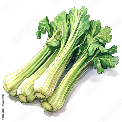 Celery, watercolor illustration vector, isolated on a white background.