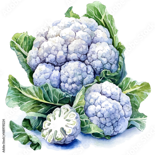 watercolor vector of Cauliflower, isolated on a white background.