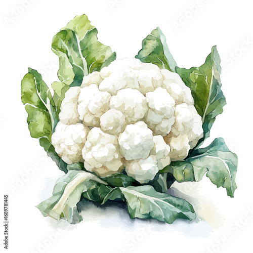Cauliflower, watercolor vector, isolated on a white background.