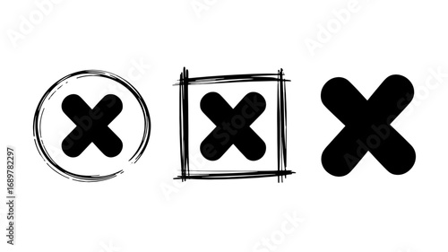 Hand-drawn Cross Icons Cancel, Delete, Wrong, No Entry, X Marks