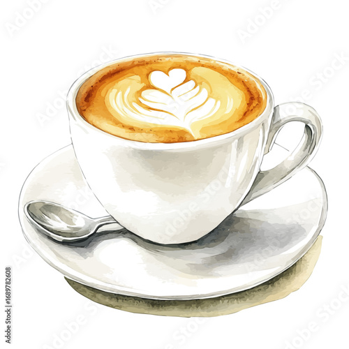 Cappuccino, watercolor vector, isolated on a white background.