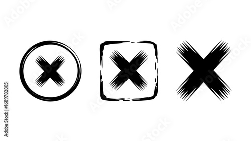 Hand-drawn Cross Icons Grunge X Marks, Cancel, Delete Symbols, Vector Set