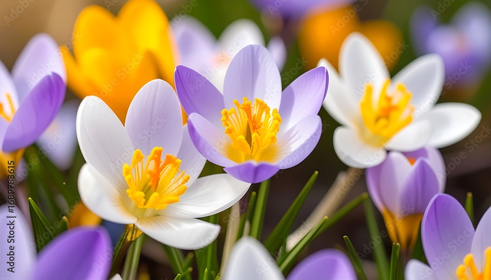 Fototapeta premium Close-up of colorful crocuses in bloom