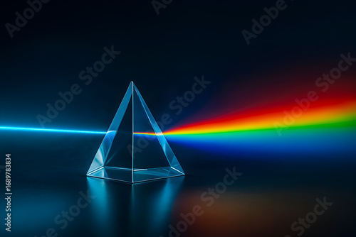 Glass Prism Refracting Light into Spectrum (Optics)