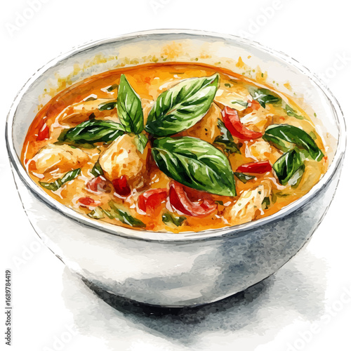 Butter Chicken, watercolor vector, isolated on a white background.