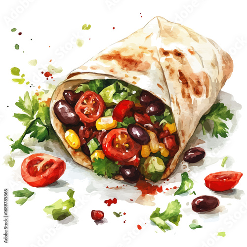 Burrito, watercolor drawing vector, isolated on a white background.
