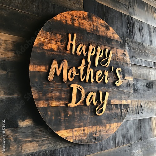 A circular wooden sign, dark brown and distressed, reads 