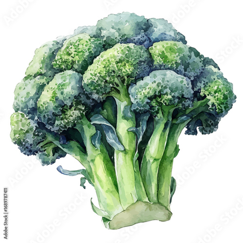 Broccoli, watercolor illustration vector, isolated on a white background.