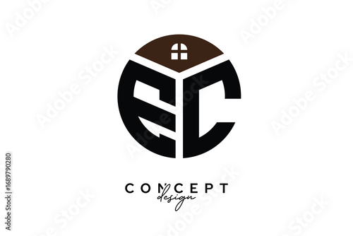 EC Creative Real Estate Monogram Logo Concept Design in Circle Shape
