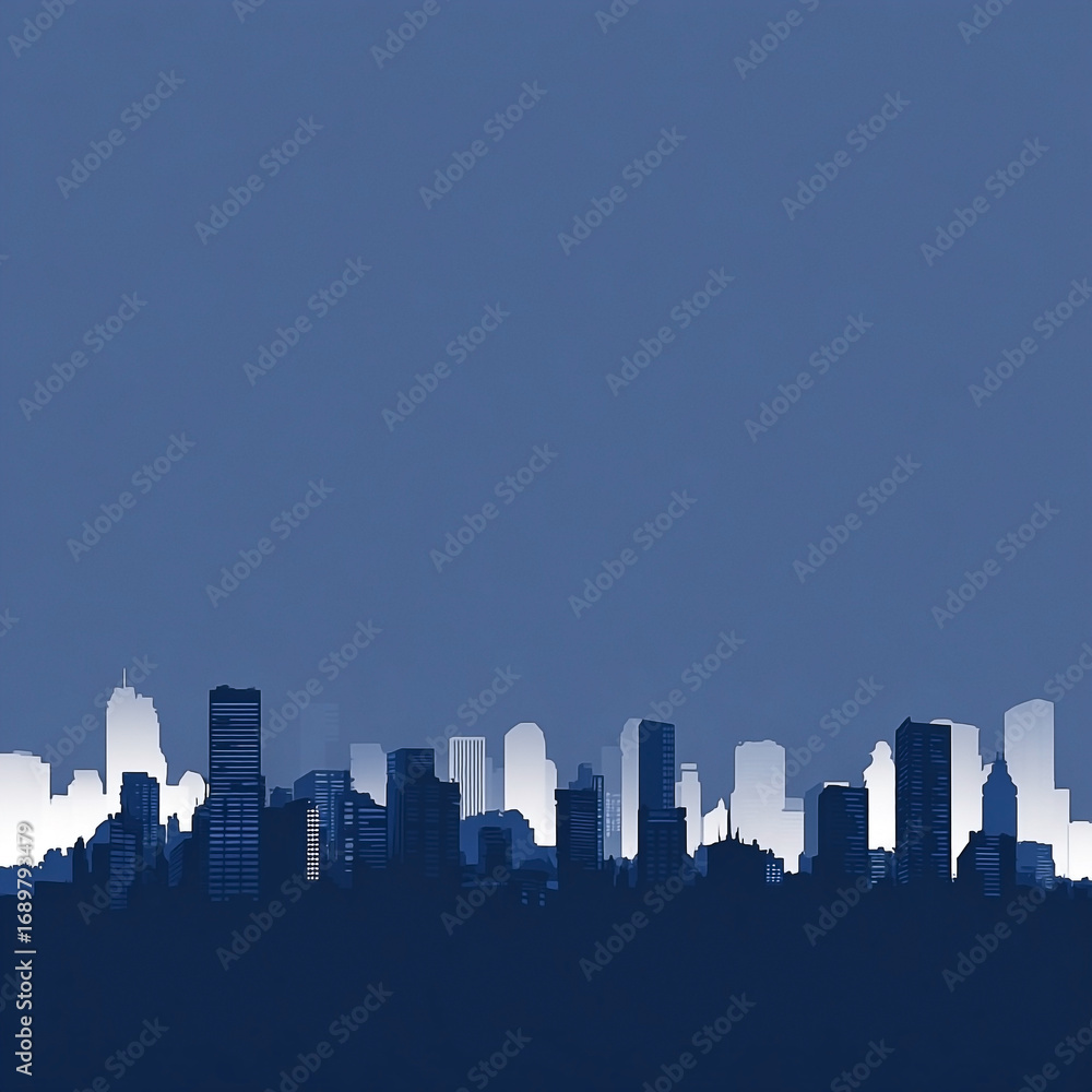Obraz premium Urban twilight silhouette, modern city skyline at dusk with highrises