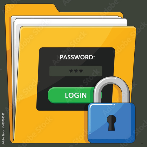 Folder with Login Screen and Padlock Security Keywords: folder, security, padlock, lock, login.