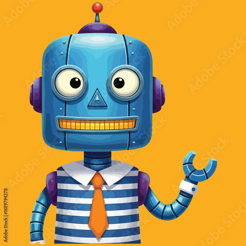 Friendly Blue Robot Wearing a Tie and Sailor Collar.