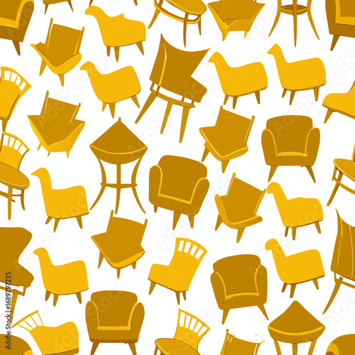 Modern furniture design featuring various chair silhouettes in warm yellow tones, perfect for home decor and interior design projects