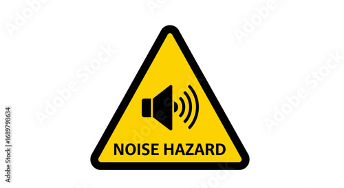 Yellow warning sign with a black speaker icon and the words 'NOISE HAZARD' below it.