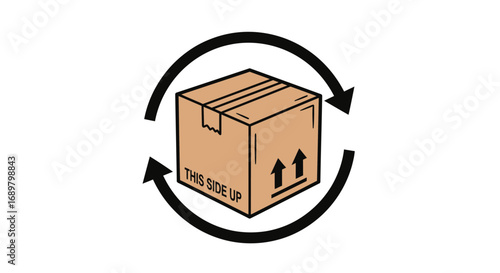 Shipping box with arrows indicating rotation and handling instructions.