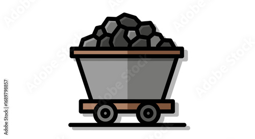 Illustration of a mine cart full of coal on a track.
