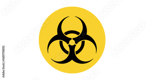 Biohazard symbol on yellow circle background.