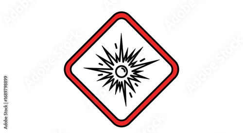 Explosive hazard symbol in red diamond frame.