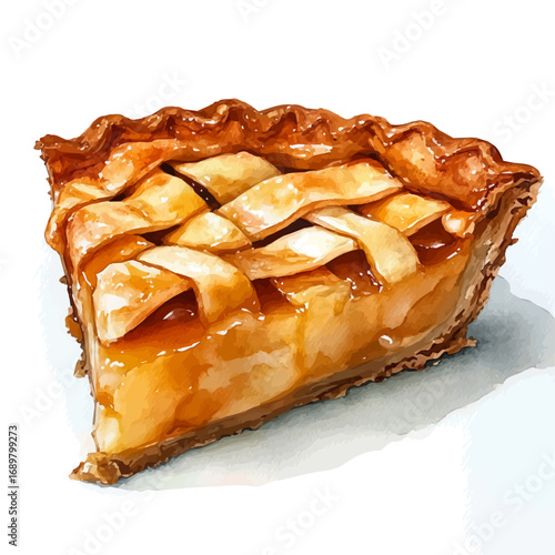 Apple Pie, watercolor illustration vector, isolated on a white background.
