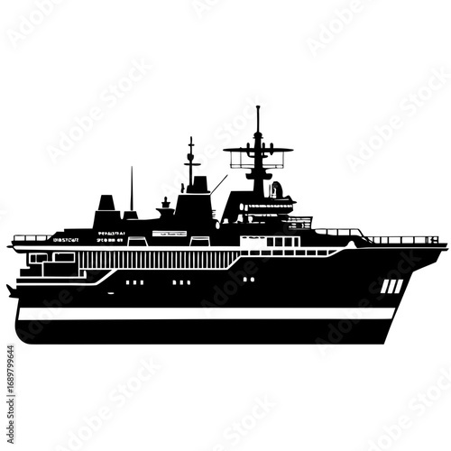 Amphibious Assault Ship Black Silhouette Vector Illustration on White Background