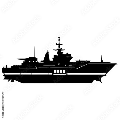 Amphibious Assault Ship Black Silhouette Vector Illustration on White Background