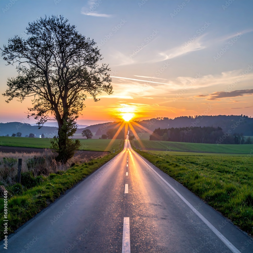 Obraz premium Winding road at sunset