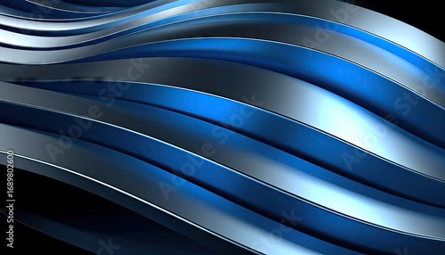 Abstract Blue and Silver Chrome Waves Background