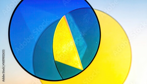 Abstract Blue And Yellow Circles Overlapping With Bright Light Effects