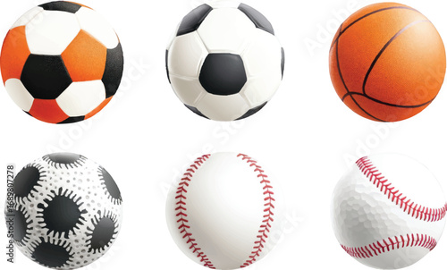 Collection Of Six Sports Balls On White Background