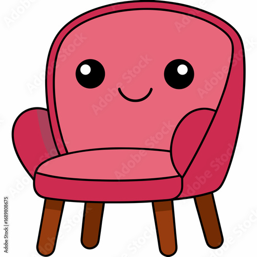 Adorable cartoon armchair with a cheerful smile brings playful charm to interior designs, perfect for kids' rooms or whimsical furniture collections, originally a scalable graphic