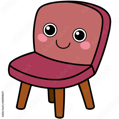 Adorable cartoon chair character with a sweet smile and rosy cheeks brings a playful vibe to interior design projects and children's illustrations, offering charm and cheerfulness