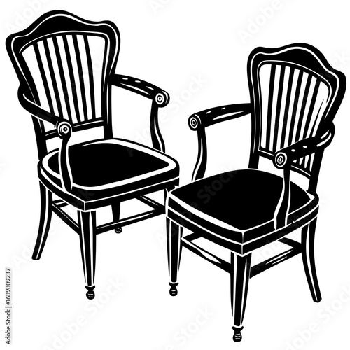 Elegant vintage armchair pair offering classic comfort and sophisticated style for timeless interior design projects and commercial settings