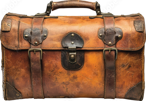 Vintage Leather Travel Suitcase With Buckles black