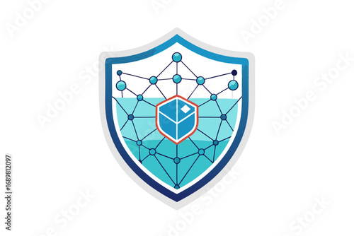 Cyber ai shield neural network pattern secure icon