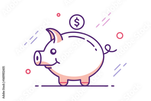 Piggy bank coin dropping single line savings icon