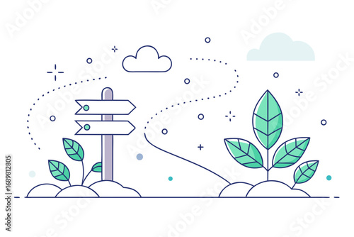 Snow covered pathway with leaf and small eco sign
