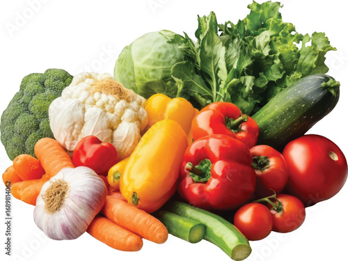 Assortment of Fresh Vegetables on White Background Keywords: vegetables, fresh, healthy, food