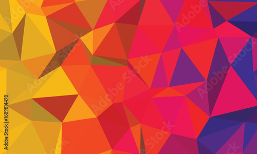 Vivid polygonal mosaic pattern displays a captivating gradient effect utilizing warm and cool hues