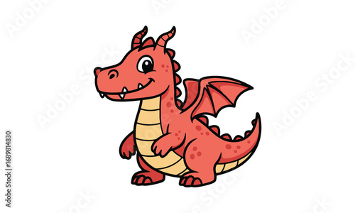 Cute orange cartoon dragon with wings smiling