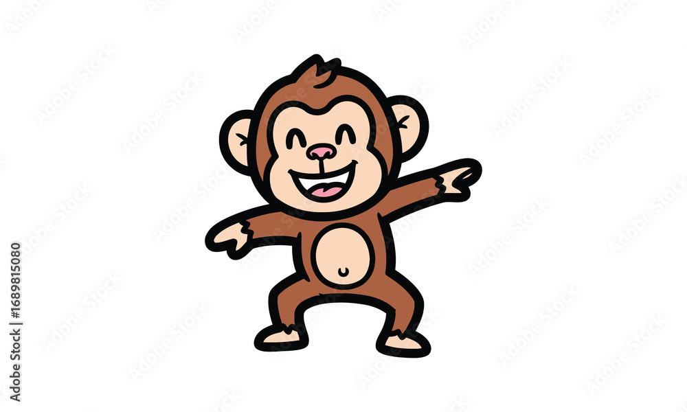 Fototapeta premium Joyful cartoon monkey dancing with a big smile
