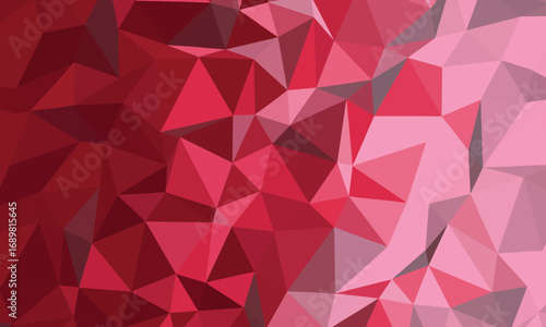 Abstract gradient background shows varying shades of geometric red and pink polygons creating angular shapes