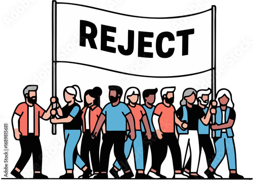 Reject Sign Protest Crowd Illustration