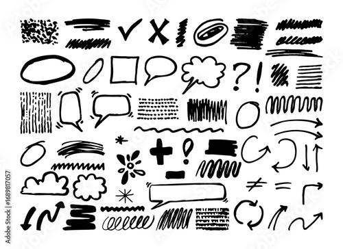 Hand drawn pencil doodle shapes collection. Creative freehand drawing elements bundle.