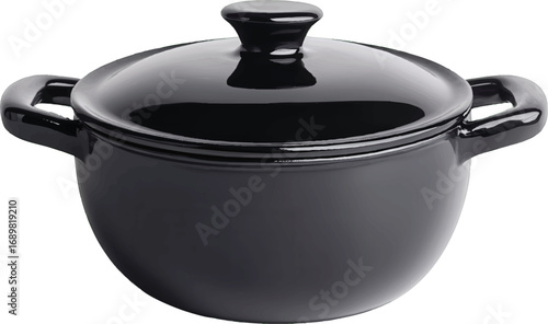 Black Ceramic Cooking Pot with Lid and Handles vector
