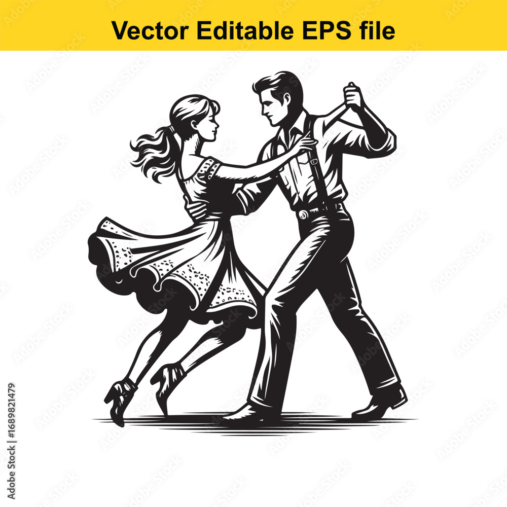 Fototapeta premium Couple dancing tango isolated on white background