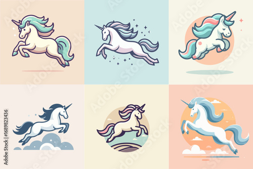 unicorn horse vector illustration set