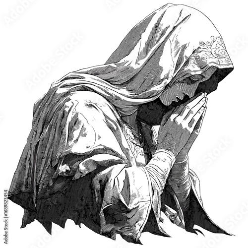Devout woman praying minimalist vector