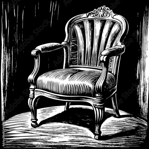 Exquisite antique armchair with ornate carving and plush upholstery, evoking timeless elegance and classic design for luxurious interiors or historical narratives.