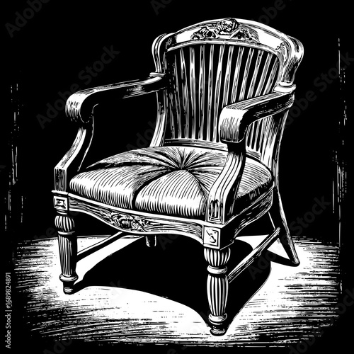 Elegant vintage armchair with detailed upholstery and ornate carvings exudes timeless sophistication and classic comfort perfect for historical settings or refined interiors